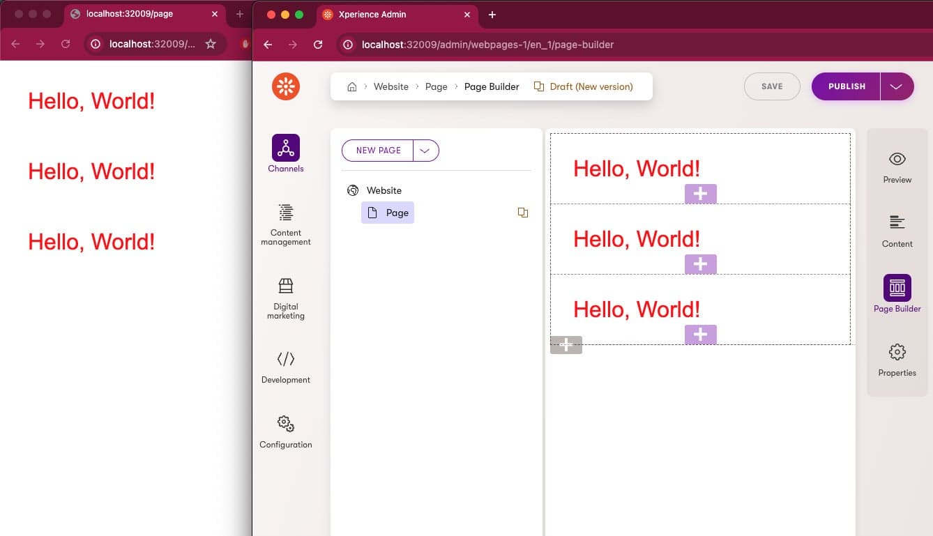 The script is executed on the live site and in the Page builder